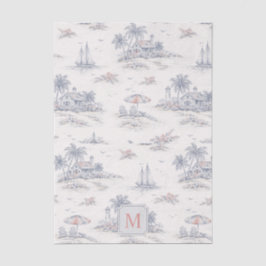Blauw Kust Tropisch Frans Toile Monogram Tissuepapier