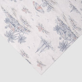 Blauw Kust Tropisch Frans Toile Monogram Tissuepapier (Detail)
