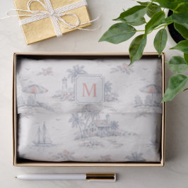 Blauw Kust Tropisch Frans Toile Monogram Tissuepapier