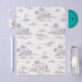 Blauw Kust Tropisch Frans Toile Monogram Tissuepapier (Craft)