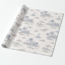 Blauw kust tropisch Frans toile patroon
