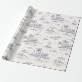 Blauw kust tropisch Frans toile patroon Cadeaupapier