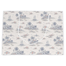 Blauw kust tropisch Frans toile patroon Groot Cadeauzakje