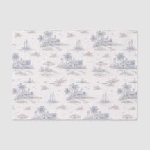 Blauw kust tropisch Frans toile patroon