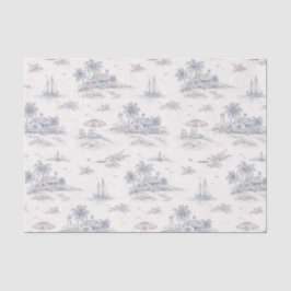Blauw kust tropisch Frans toile patroon Tissuepapier