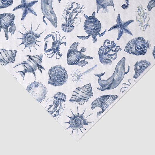 Blauw Kust Trouwpapier Tissuepapier (Detail)