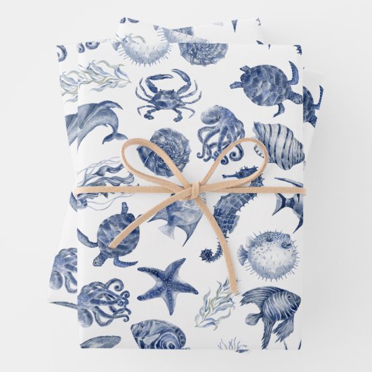 Blauw Kust Verpakking Papier Flat Sheet Set van 3 Inpakpapier Vel (In situ)