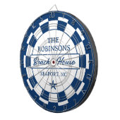Blauw kustgezin strandhuis dartbord (Voorkant Rechts)