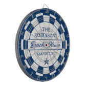 Blauw kustgezin strandhuis dartbord (Voorkant Links)