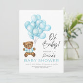 BLAUW KUSTMAAT OH BABY TEDDY BEAR EN BALLOONS KAART (Staand voorkant)