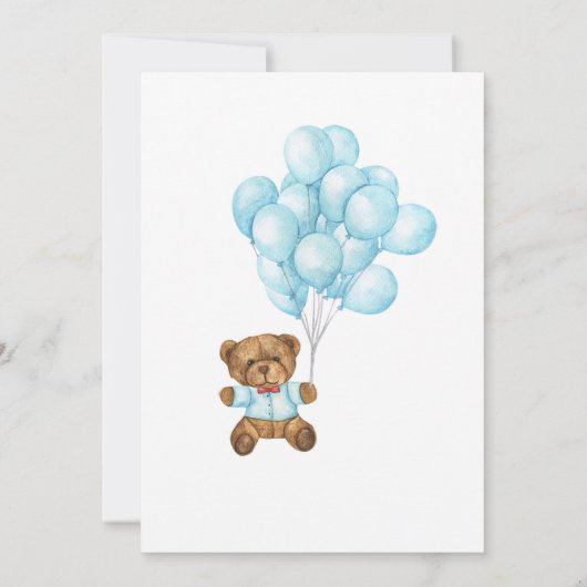 BLAUW KUSTMAAT OH BABY TEDDY BEAR EN BALLOONS KAART (Achterkant)