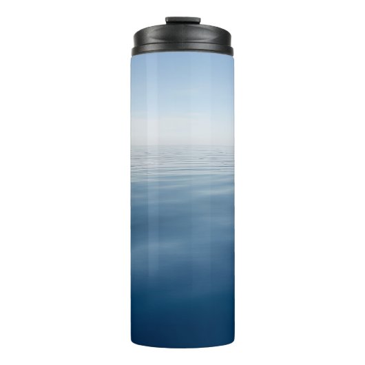 Blauw kustnautisch strandhuis thermosbeker (Voorkant)