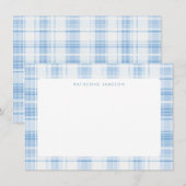 Blauw kustplaidpatroon monogram notitiekaartje (Voorkant / Achterkant)