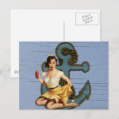 blauw kustschip en anker zwembad party meisje briefkaart (Voorkant / Achterkant)