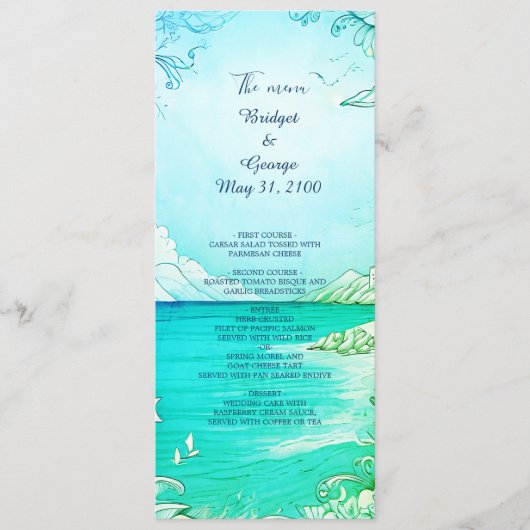 blauw kustvibes trouwprogramma & menu (Voorkant)