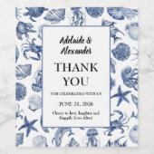 Blauw kustvoedsel- en dranklabelset wijn etiket (Enkel label)