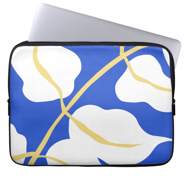 Blauw kustzomer print blad laptop sleeve (Voorkant)