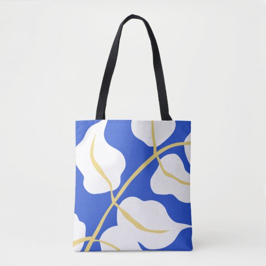 Blauw kustzomer print blad tote bag (Voorkant)