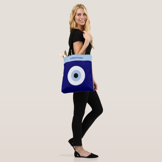 Blauw Kwaad Oog Succes & Bescherming Symbool Tote Bag (Op model)