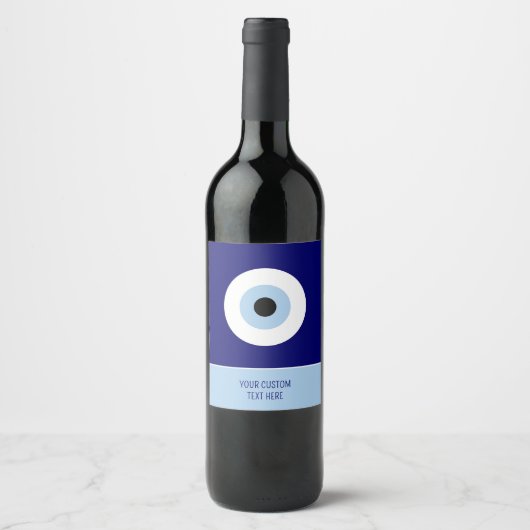 Blauw Kwaad Oog Succes & Bescherming Symbool Wijn Etiket (Voorkant)