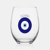 Blauw Kwaad Oog Succes & Bescherming Symbool Wijnglas Zonder Voet (Voorkant)
