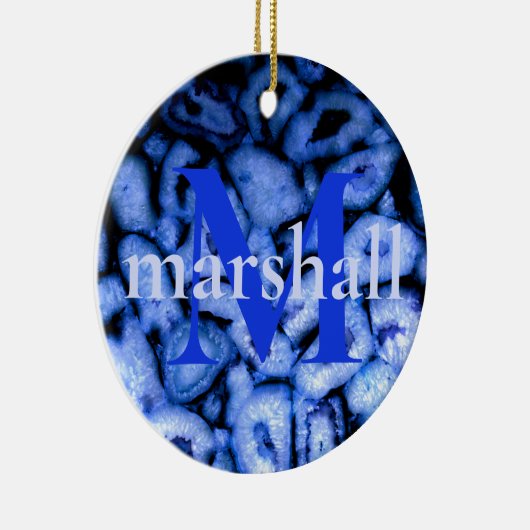 Blauw Kwarts Agaat Geodes monogram Keramisch Ornament (Rechts)