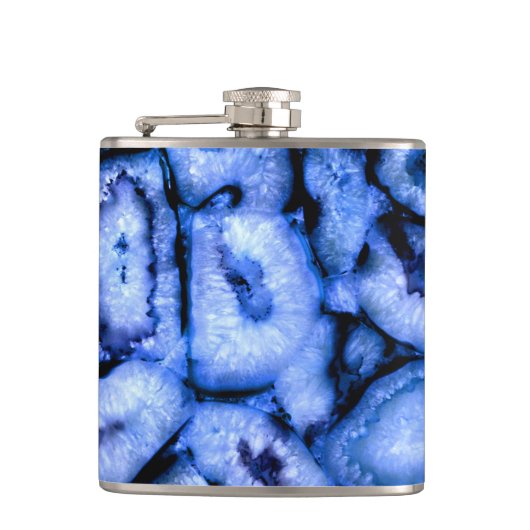 Blauw kwartsgewijs, blauw gedicht, abstract patroo heupfles (Voorkant)