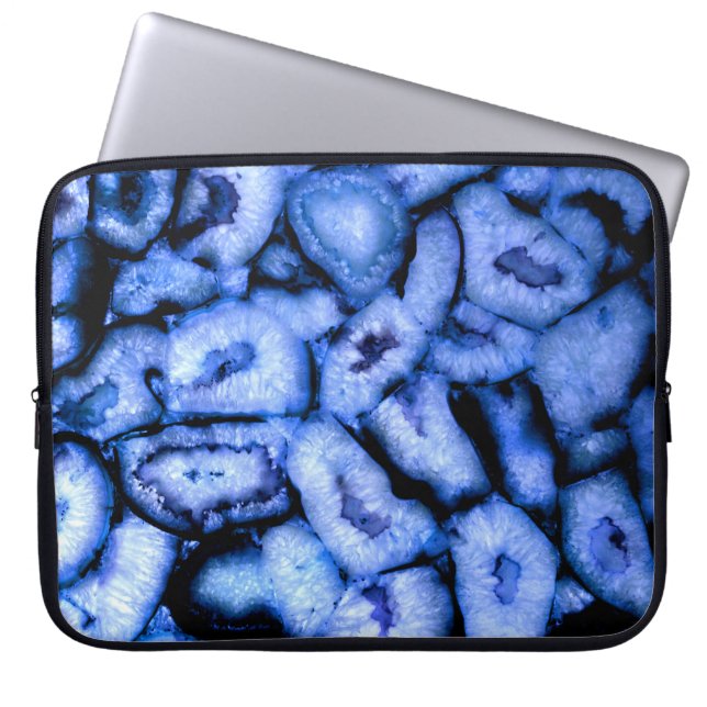 Blauw kwartsgewijs, blauw gedicht, abstract patroo laptop sleeve (Voorkant)