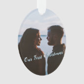 Blauw Laat het Sneeuwen Eerste Kerstfoto Ornament (voorkant)