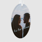 Blauw Laat het Sneeuwen Eerste Kerstfoto Ornament (voorkant)