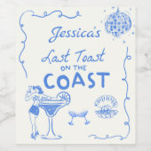 Blauw Laatste Toast Coast Bachelorette Party Wijn Etiket (Enkel label)