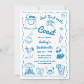 Blauw Laatste Toast op de Kust Bachelorette Weeken Kaart (Voorkant)