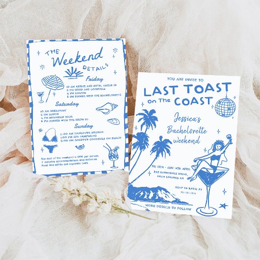Blauw Laatste Toast op de Kust Bachelorette Weeken Kaart