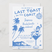 Blauw Laatste Toast op de Kust Bachelorette Weeken Kaart (Voorkant)