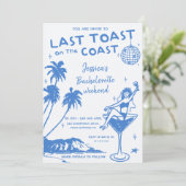 Blauw Laatste Toast op de Kust Bachelorette Weeken Kaart (Staand voorkant)