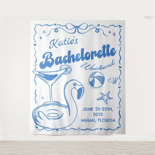 Blauw Laatste Toast Strand Bachelorette Party Tape Wandkleed (Voorkant)