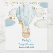 Blauw label voor wijnfles met hete luchtballon wijn etiket (Enkel label)