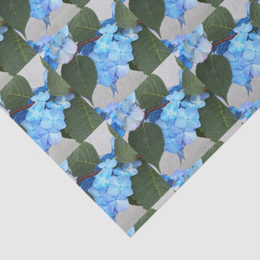 Blauw Lacecap Hydrangea Floral Patroonpapier Tissuepapier (Detail)