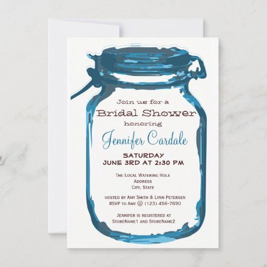 Blauw land Mason Jar Bridal Shower-uitnodigingen Kaart (Voorkant)