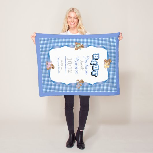 Blauw land met Baby Beren Fleece Deken (In situ)