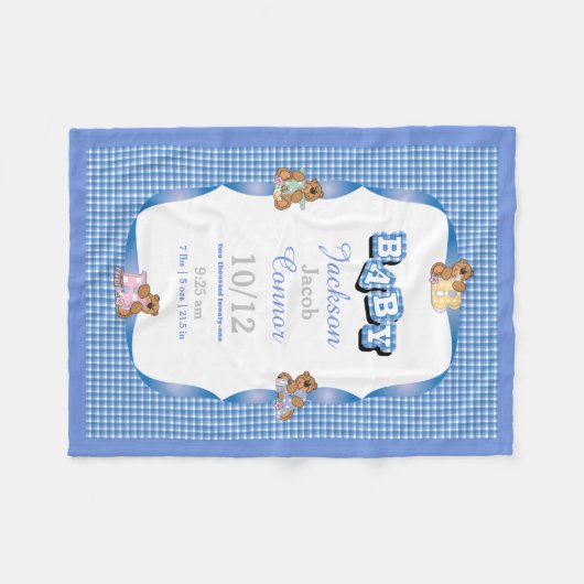 Blauw land met Baby Beren Fleece Deken (Voorkant (Horizontaal))