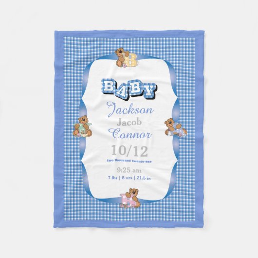 Blauw land met Baby Beren Fleece Deken (Voorkant)