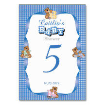 Blauw Land Plaid met Baby Beren Tafelnummers