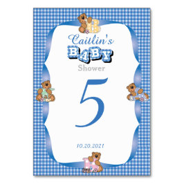 Blauw Land Plaid met Baby Beren Tafelnummers