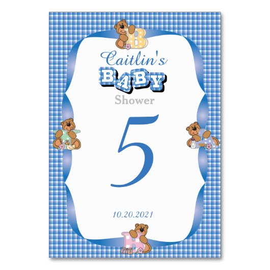 Blauw Land Plaid met Baby Beren Tafelnummers (Voorkant)