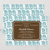 Blauw land Western BBQ Birthday Party Uitnodiging (Voorkant / Achterkant)