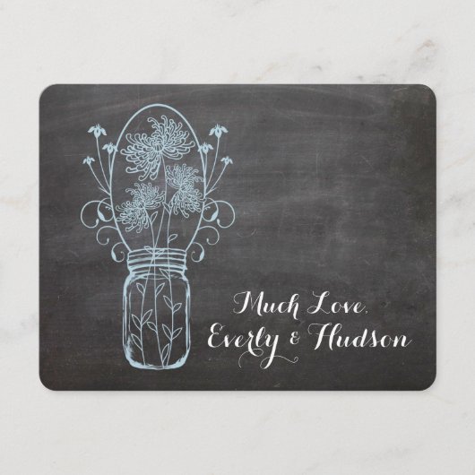 Blauw landelijke metselwerkemmer met krijtbord Huw Bedankkaart (Voorkant)