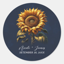 Blauw Landelijke Zonnebloem Trouw Bruidsfeest Ronde Sticker