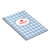 Blauw landgingham patroon rode kersen persoonlijk notitieboek (Rechterzijde)