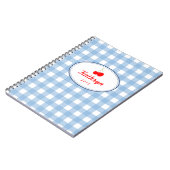 Blauw landgingham patroon rode kersen persoonlijk notitieboek (Linkerzijde)